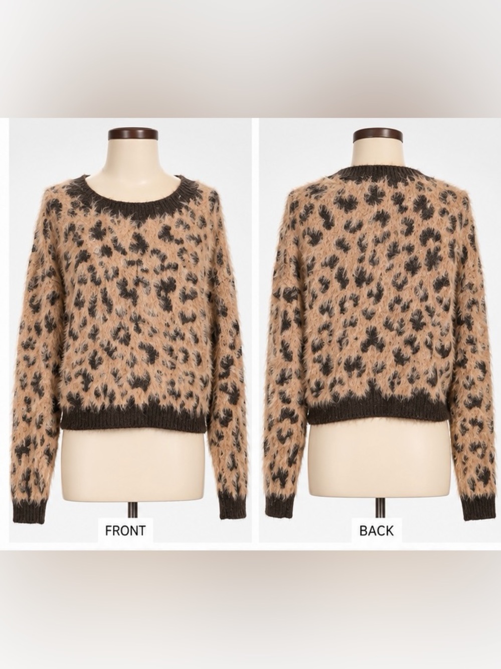 H&M Women’s Large Fuzzy Leopard Animal Print Sweater Brown Tan